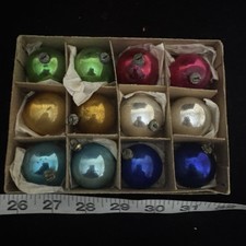 Vintg Box of 12 Japanese small Christmas Ornaments Hand Blown glass. picture