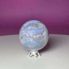 Blue Flower Agate Sphere on Silver Metal Stand – 107g picture
