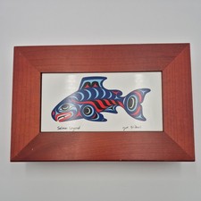 Vtg. Salmon Legend Wood & Tile Wood Framed By Artist Joe Wilson picture