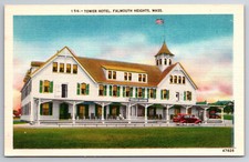 Vintage Postcard MA Falmouth Heights Tower Hotel Old Car Linen ~7878 picture