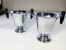 Art Deco Farberware USA Chrome Creamer & Sugar Bowl with wood handles picture