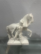 Vintage Antique KPM Berlin White Porcelain Rearing Horse & Rider Figurine picture