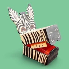 Vintage Zebra Head Wood Hand Carved Painted Trinket Jewelry Box Belgium picture
