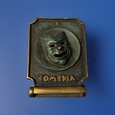 Vintage Dayagi Israel Comedia Folding Bookend Theater Mask MCM Brass Tone picture