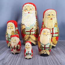 Vtg Santa Claus Wooden Nesting Dolls 6 Piece Christmas Decorations picture