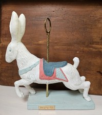 1980's Austin Production Inc White&blue Carousel Bunny Statue Sculpture 16