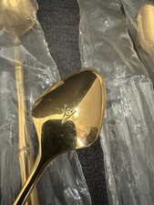 Vintage Viners Sheffield Gold Cane Bamboo 23K Gold Plate Spoons Set of 4 NOS picture