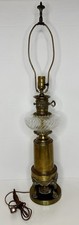 Vintage MCM Solid Brass Swirl Glass Table Lamp Claw Foot Electric Oil Style 34” picture
