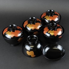 Wajima Echizen lacquerware 5 soup bowls Chika Yamashita good condition picture