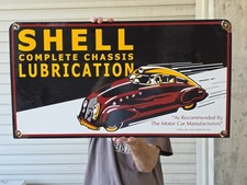 HUGE VINTAGE SHELL COMPLETE CHASSIS LUBRICATION PORCELAIN SIGN 28