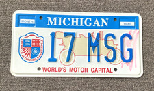 RARE 1990's WORLD MOTOR CAPITAL MICHIGAN GOVERNMENT MSG LICENSE PLATE RARE RARE picture