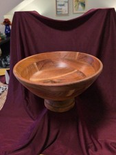 Large Handcrafted Mango Wood Pedestal Serving Bowl Made in India picture