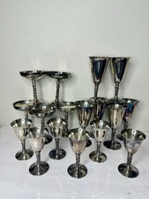 Vintage F.B. Rogers Silverplate Goblets Stemware Made in Spain Lot of 17 picture