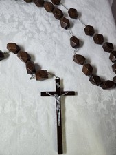Vintage Large Wall  Rosary Beads with Wooden Cross Crucifix 65 inches picture