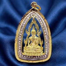 Thai Buddha Amulet Phra Buddha Chinnarat 24k Gold GP Frame Pendant Protection picture