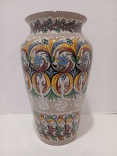 Vintage Italian Hand Painted Ceramic Vase Signed G. Molaroni Pesaro Italy 12.5