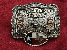 Lone Star Team Roping☆1980☆ RODEO X~TREME CHAMPION☆Texas☆TROPHY BUCKLE☆Rare☆T36 picture