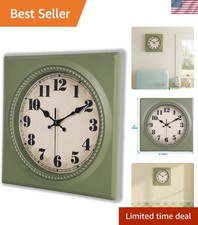 Elegant 12-Inch Vintage Wall Clock - Retro 1950s Square Design, Olive Green picture