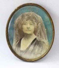Antique Vintage 1890-s Late Victorian Hand Painted Portrait in Original Frame. picture