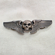Sterling Winged Skull Biker Pin 925 Silver Skull USA Hells Angels Kenny Jimenez picture