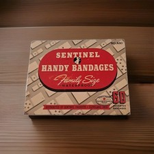 Vintage Sentinel Handy Bandages Tin, Great Graphics 4.5x5.75