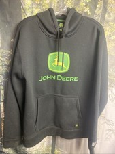 John Deere Drawstring Pullover Hoodie Men’s Size Medium Black Sweatshirt picture