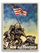 1940s “Now . . . All Together” Iwo Jima WWII Historic War Poster - 18x24 picture