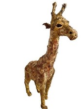 Vtg Unique Handcrafted Painted Stiff Burlap Giraffe 18 Inch Tall Figurine  picture