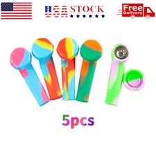 5PCS 3.4'' Mini Silicone Smoking Hand Pipe with Metal Bowl & Cap Lid Pocket Pipe picture