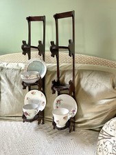 Antique Mahogany Victorian Teacup And Saucer Stands- Set picture