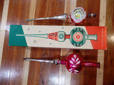 2 SHINY BRITE HAND BLOWN GLASS CRISTMAS TREE TOPPER ORNAMENTS IN BOX WEST GERMAN picture