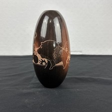 Native American Forrest Naranjo Etched Sgraffito Animals Vase Pottery Signed picture