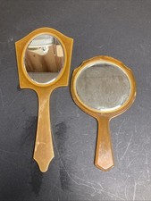 2 Vintage 30’s Bakelite “butterscotch”Hand Held Vanity Mirrors Retro Read picture