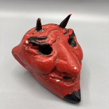 Vintage Red Devil Head Figurine Hand Painted Demon Folk Art Decor  Halloween picture