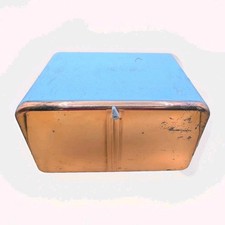Vintage 1950s Mid Century Turquoise & Copper Beauty Box Metal Kitchen Bread Box picture