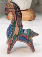 Mexican Pottery Horse Llama Coin Bank Hand Painted Multi Color Glaze Neat Piece picture