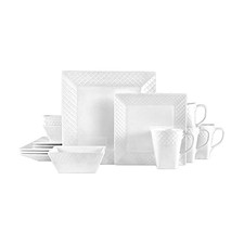 Mikasa Trellis White Square 16 Piece Dinnerware Set Service For 4 picture