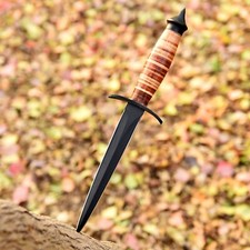 Handmade WW2 Double-Edged V42 Military Knife Dagger Knife Leather Handle Sheath picture