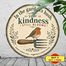 Robin Bird In Garden Round Tin Sign 8x8 Springtime British Wildlife Wall Decor picture