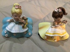 Lot of 2 Vintage Lefton Figurines #2821 Blue & Yellow - As Is Flaws picture