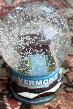 Vermont Snow Globe covered bridge rural motif moose, log cabin, farm 2.5 inch ht picture