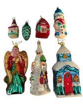 Vintage German Glass Christmas Ornaments Set of 7 Large Figural Santa Angel Chur picture