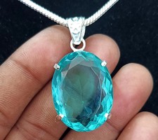 Lab-Created 80Ct Brazilian Blood Blue Topaz 925 Solid Silver Pendant Loose Gems picture