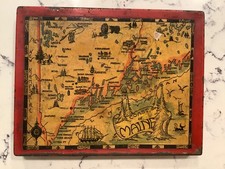 Vintage Maine Coast Map Cigarette Tin Memorabilia Collector Metal Case Advertise picture