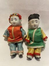 vintage miniature jointed bisque Chinese dressed pair of dolls picture