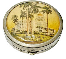 Scarce Vintage Celluloid Metal Powder Compact Mirror Capitol Building HavanaCuba picture