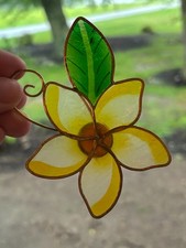 Stained Glass Suncatcher Yellow Plumeria Flower Thin Frosted Refrigerator Magnet picture