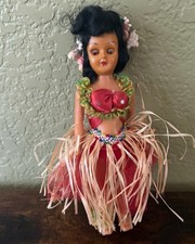 Vintage Hawaii Souvenir Hula Girl Doll with Sleepy Eyes & Grass Skirt picture