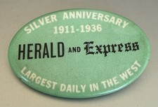 Vintage 1936 Herald and Express Newspaper Silver Anniversary Pinback Button picture