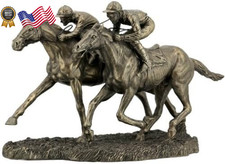US 12.63 Inch Two Jockeys Horse Racing Cold Cast Bronze Figurine picture